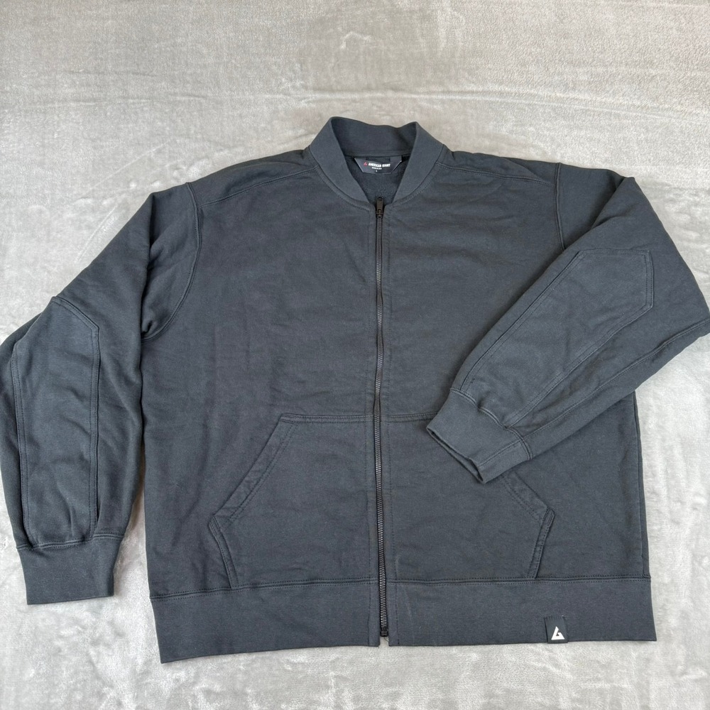 American Giant Fleece Bomber Jacket Mens Large Black Pockets $168 USA New NWOT